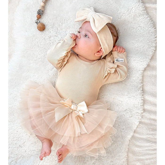 Baby haarband Livia velvet strik beige
